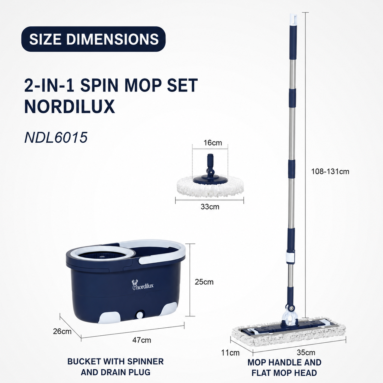 Nordilux 2-in-1 Traditional Multi-Purpose Mop Set with Dual Cleaning Action – Buy 1, Get 4 Free Microfiber Mop Pads.