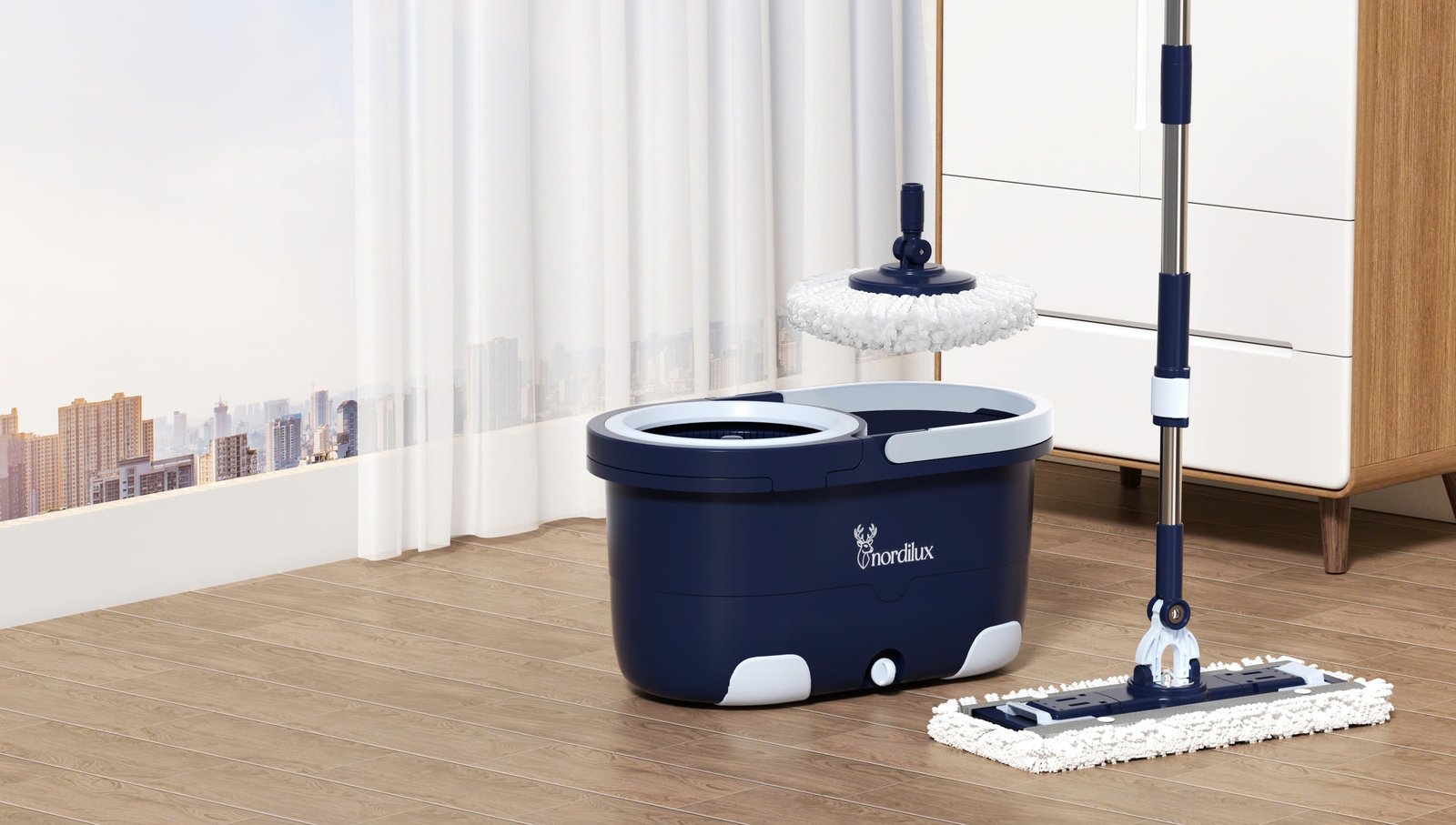 Nordilux 2-in-1 Traditional Multi-Purpose Mop Set with Dual Cleaning Action – Buy 1, Get 4 Free Microfiber Mop Pads.