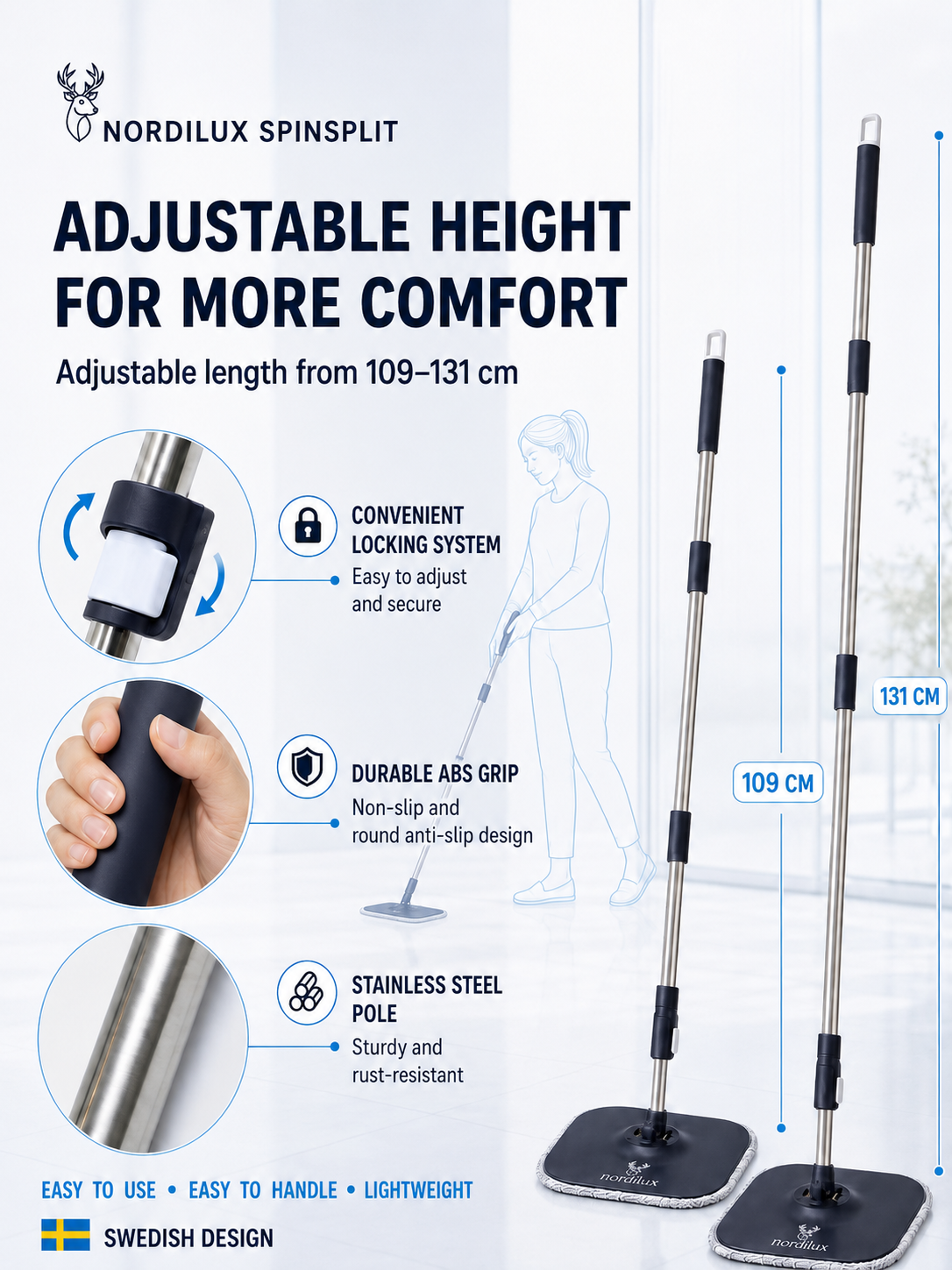 NORDILUX NDL6008 Centrifugal Water-Separation Spin Mop System | Crystal-Clear Bucket with Elegant Design